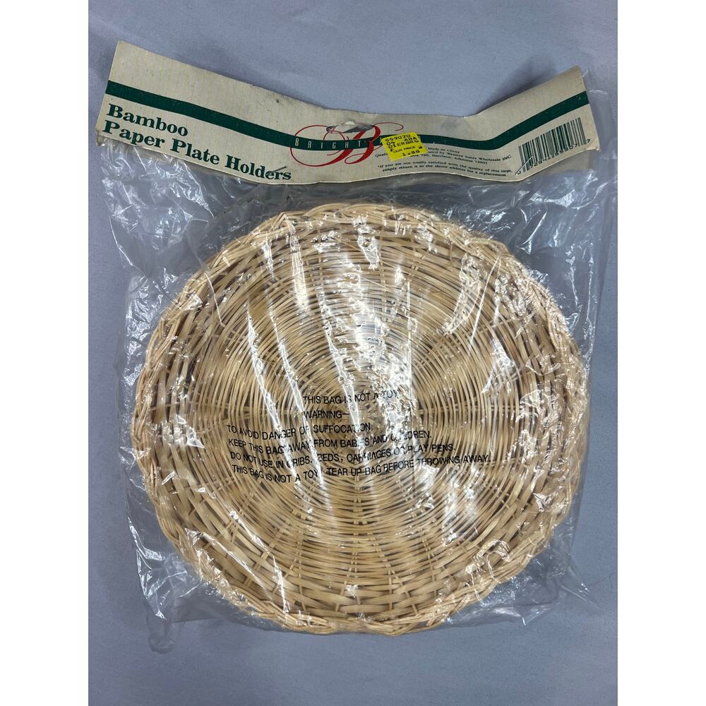 Vintage Bright Idea Bamboo Paper Plate Holders Set of‎ 4 NWOT